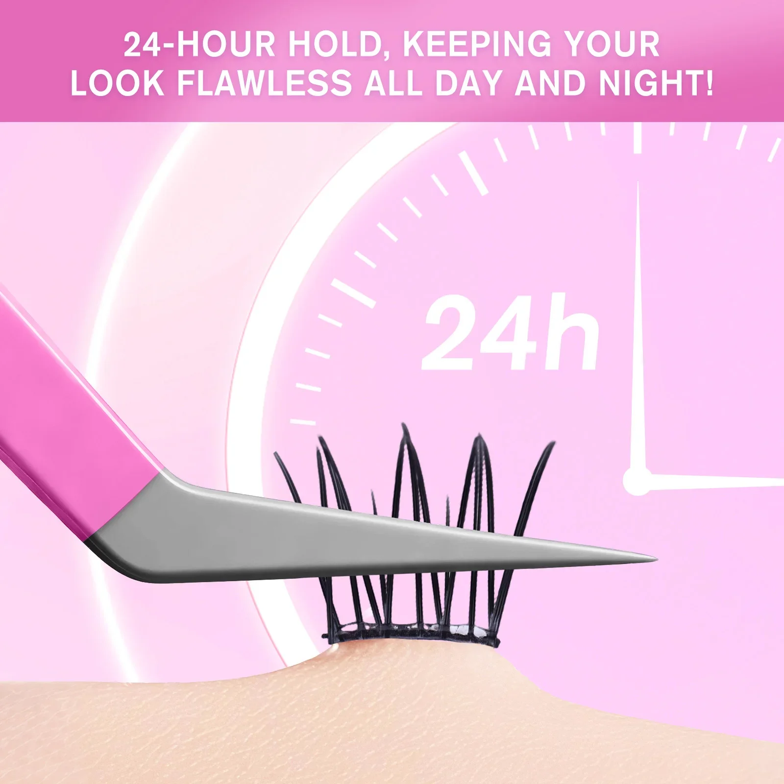 Sztuczne rzęsy z klejem LOCKCUTE, 6 rzędów/36 kępek, trwałość 24h, komfort na cały dzień, zestaw do przedłużania rzęs pojedynczych 9-12mm na imprezę/do codziennego użytku