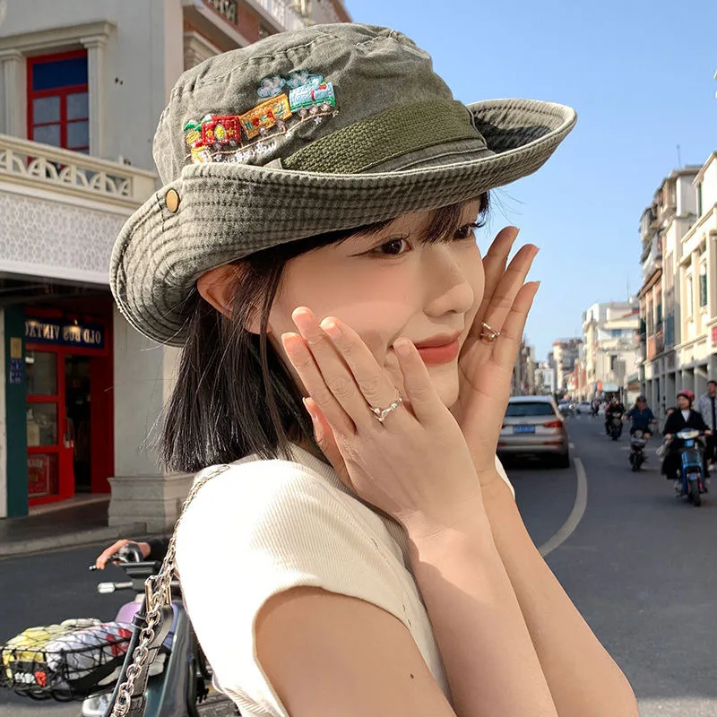 1 Stück Sommer Panama Hut mit Zug-Stickerei für Damen, Strand-Sonnenschutz Bucket Hat, Retro Bob Fischerhut, Visor Anglerhut