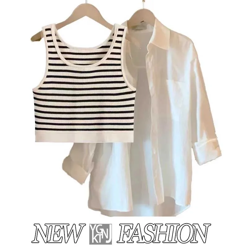 

Женская полосатая верхняя одежда irt, лето 2023, корейский свободный крой, длинный све, солнцезащитный топ, жилет для похудения небольшого размера