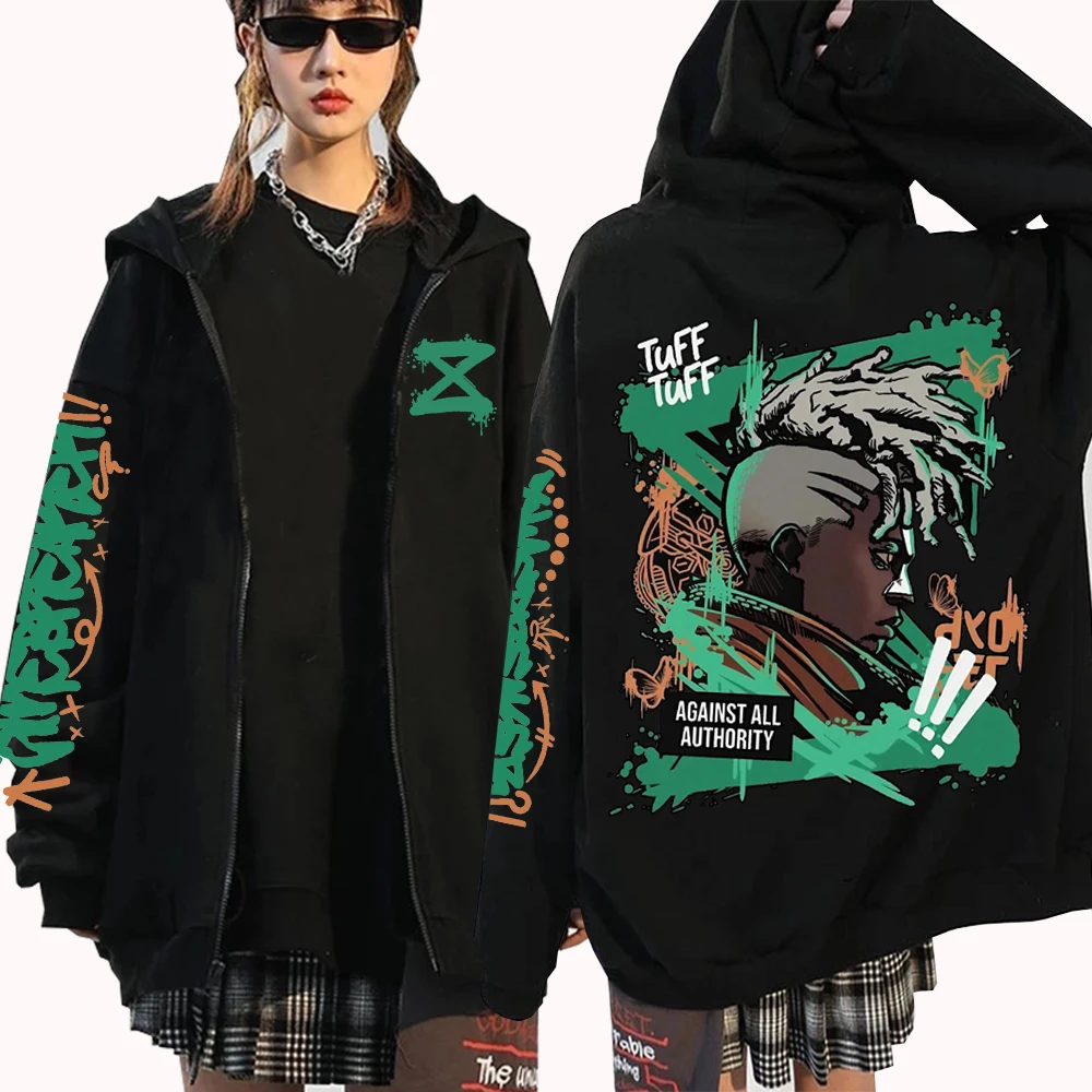 سترة بغطاء للرأس برسومات Arcane Jinx بسحاب Harajuku Hip Hop بلوفر علوي هدية أنيمي