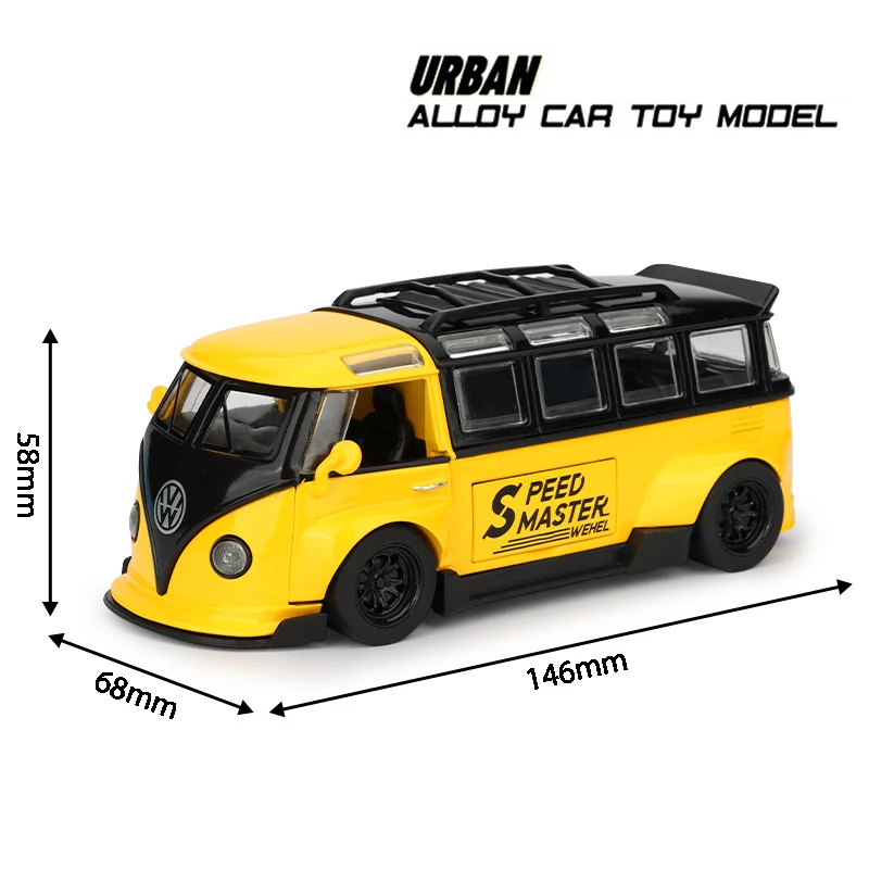YCNXEB Voiture Miniature 1:32 VW T1 Bus Alliage Avec Son Et Lumière - Modèle Jaune
