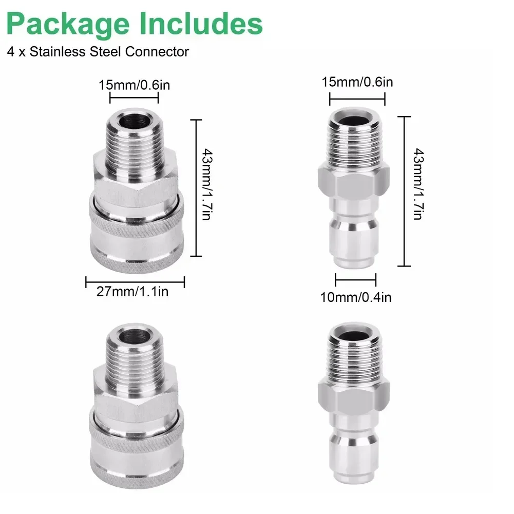 4pcs Connector Metal Swivel Joints  M22 14mm To 38 Inch Quick Connect Conversion For Hose Pump For Car Detailing Washing Cars