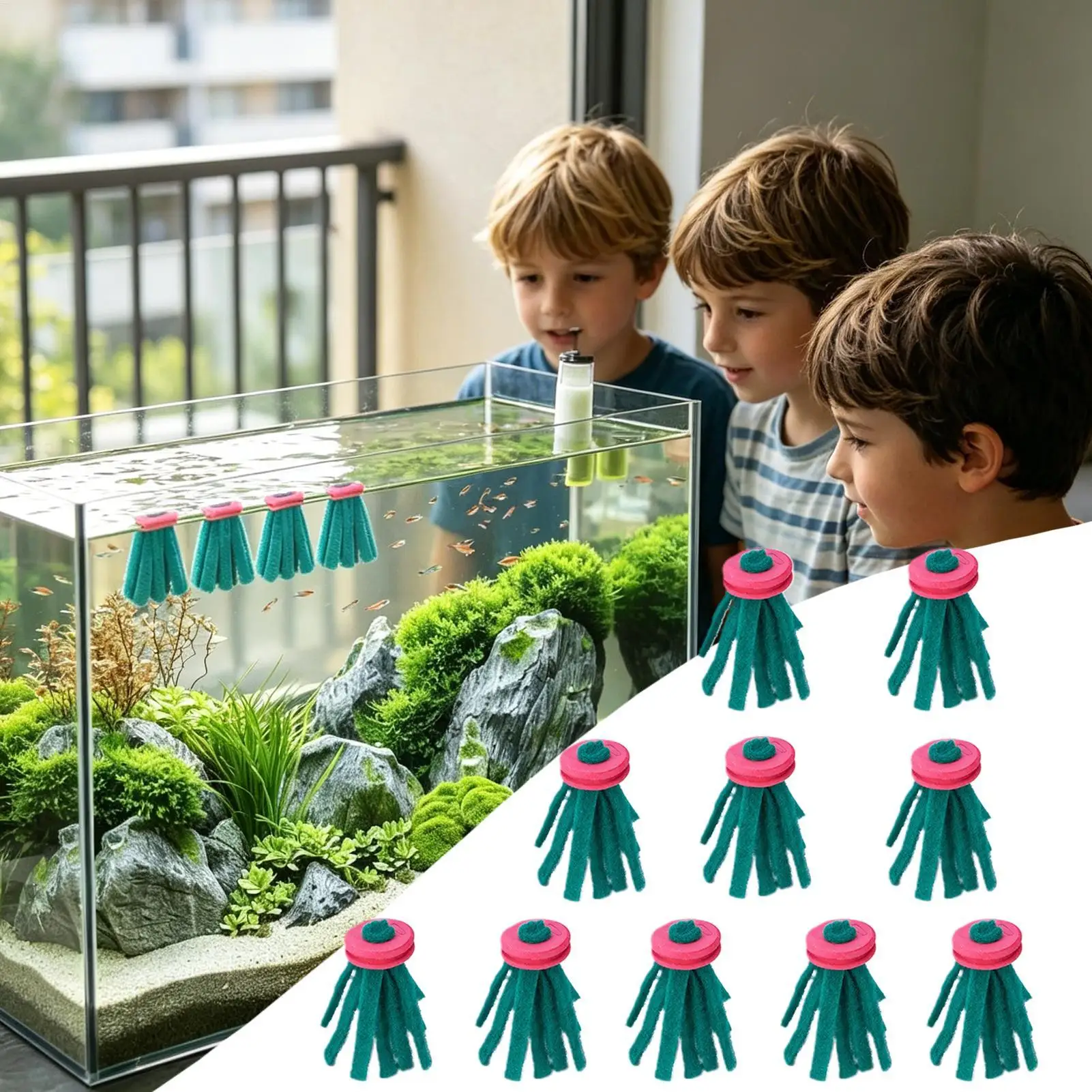 10 Stück Aquarium-Legenetz, dekorativer schwimmender Eiersammler, Grasversteck für Betta-Frauen zum Ausruhen, Füttern und Schutz – Detail 5