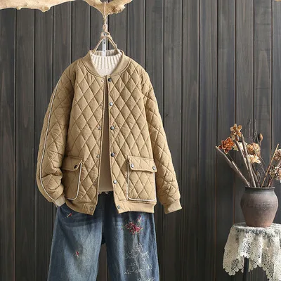 Calor ort Patrón de diamante fino Jaet de algodón Abrigo de béisbol coreano Sle Tamaño fino Parco de bolas grande Aosphere All-Match Wint...