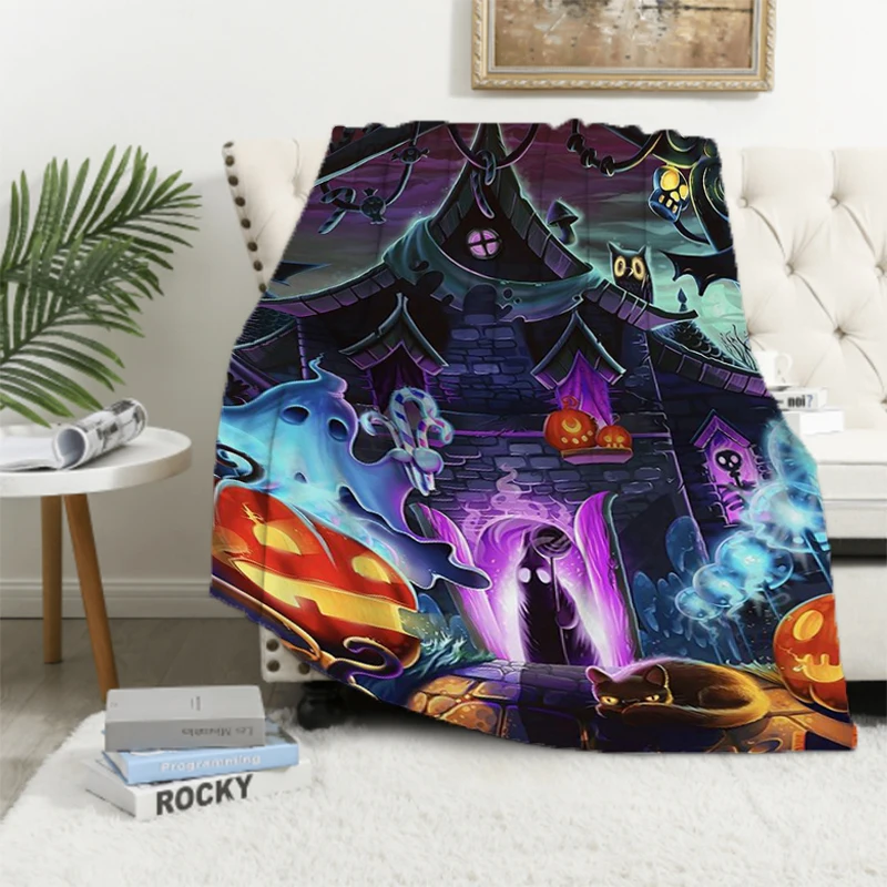 Halloween Pumpkin Head Antistatic Blanket Blankets for Decorative Sofa Blankets for Bed Furry Summer Comforter Throw & Throws