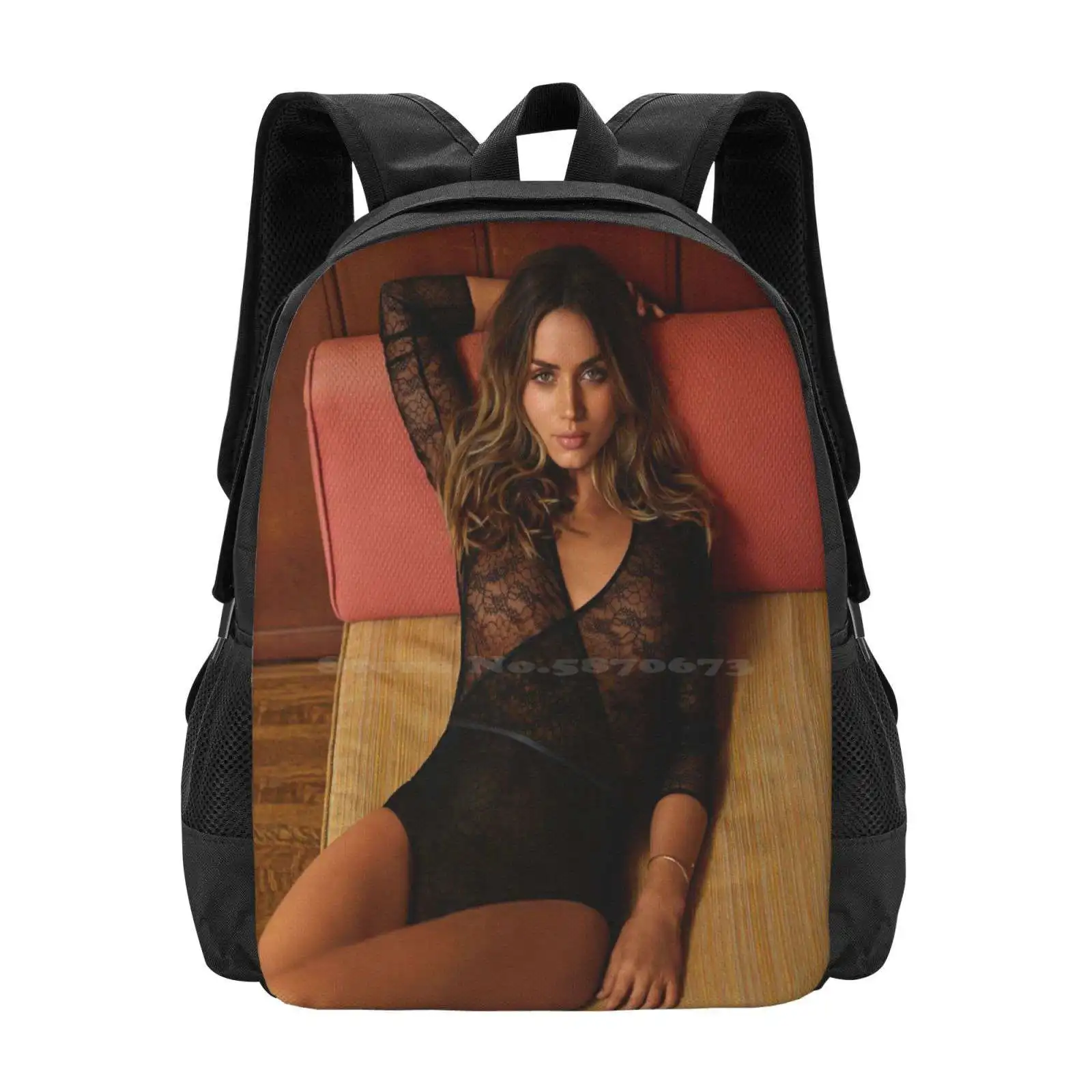 Ana De Armas Pattern Design Bag Student'S Backpack 2049 Profile Ana De Armas Wallpaper Model Up Actress Beautiful Voyeur High