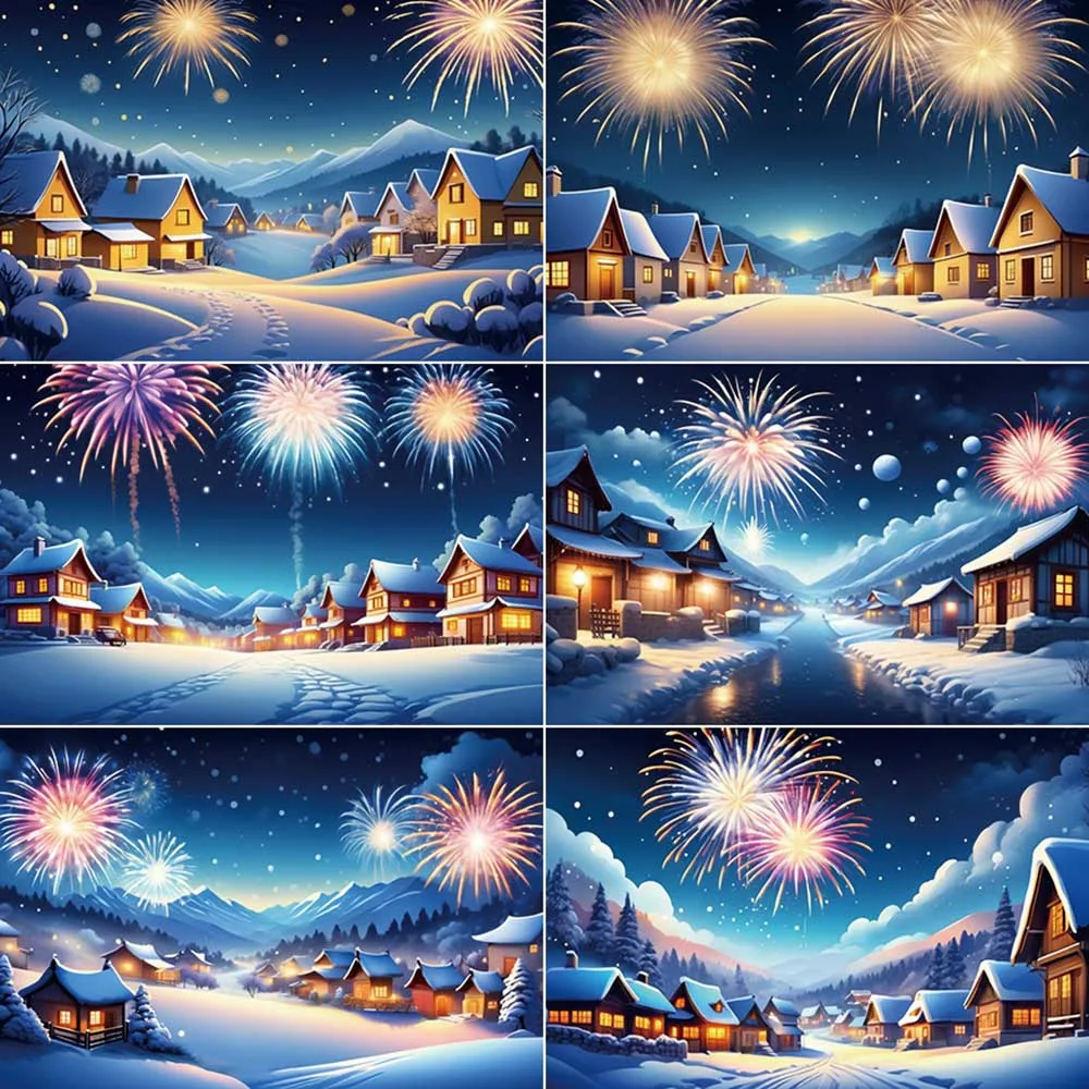 

MOON.QG 2025 Christmas Winter Snow Photography Background New Year Decoration Fireworks Photocall Backdrop Baby Studio Photocall