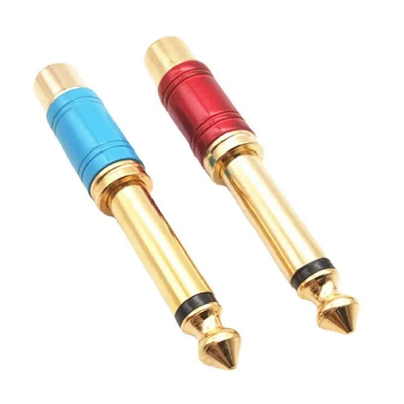2Pcs RCA Jack Audio Connector 6.35mm Mono Male Plug to RCA Female Jack Speaker Adapter Converter Connector