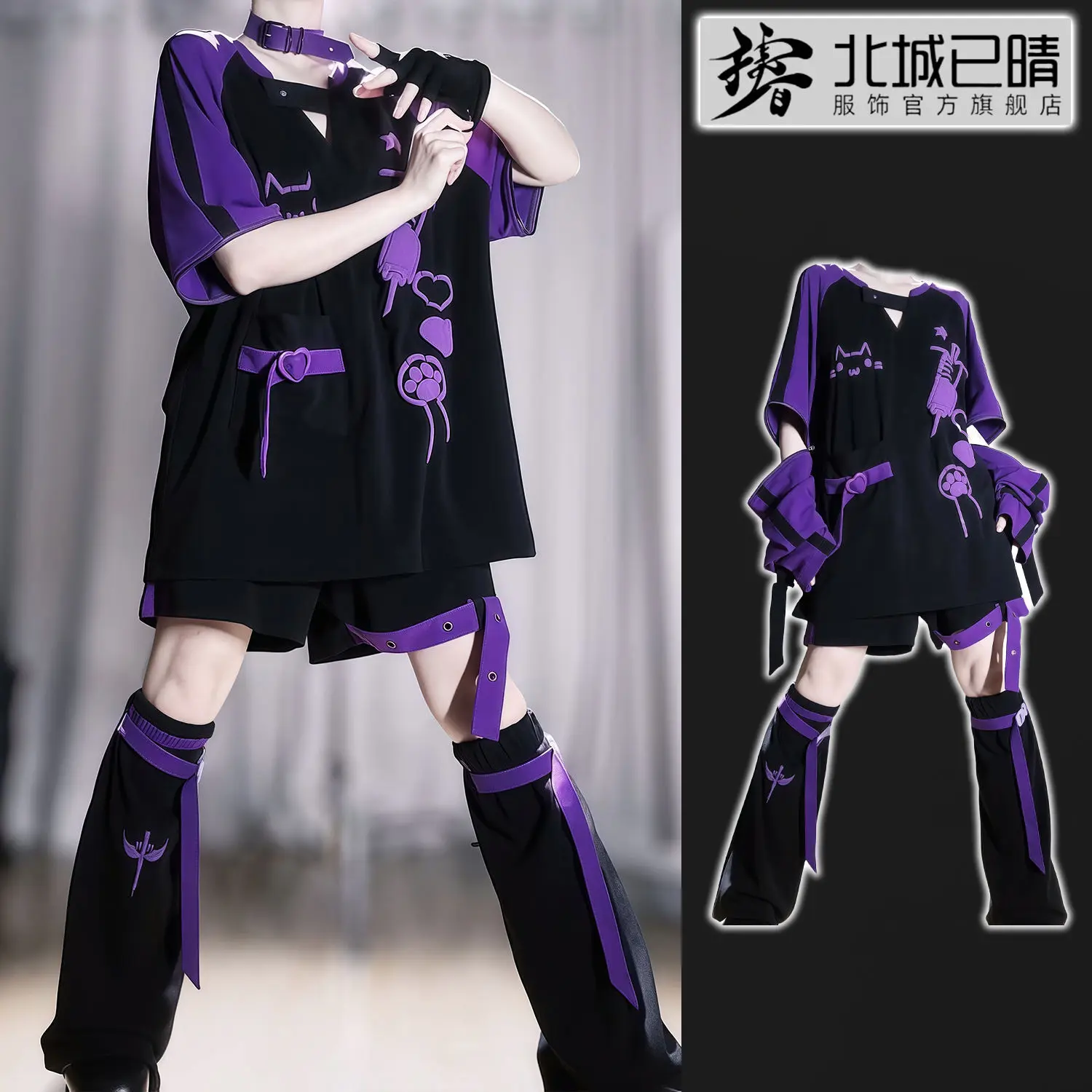 코스프레 의상 귀여운 스타일 분리형 슬리브 반소매 티셔츠 반바지 레그 워머 COS 세트 할로윈 슈트 댄스 의상