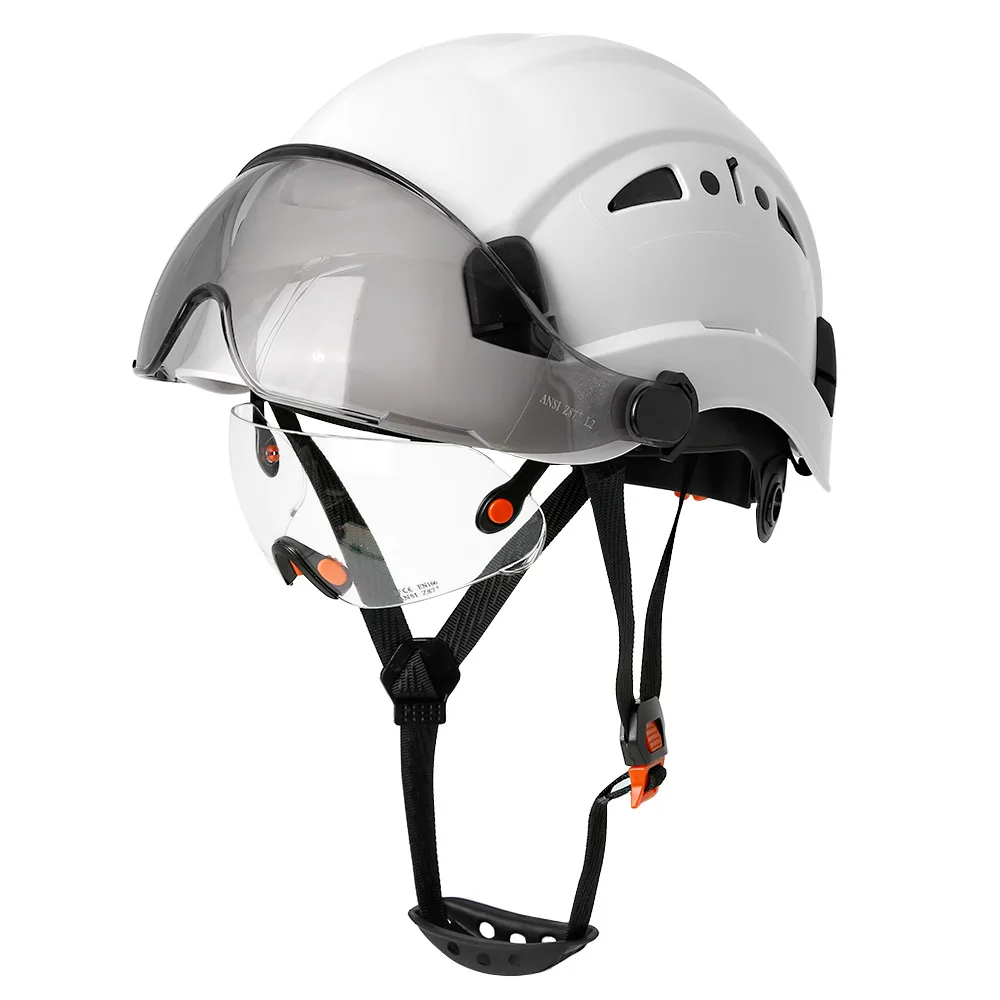 CE Construction Safety Helmet With Goggles Visor High Quality ABS Hard Hat Light ANSI Industrial Work Head Protection Rescue Cap