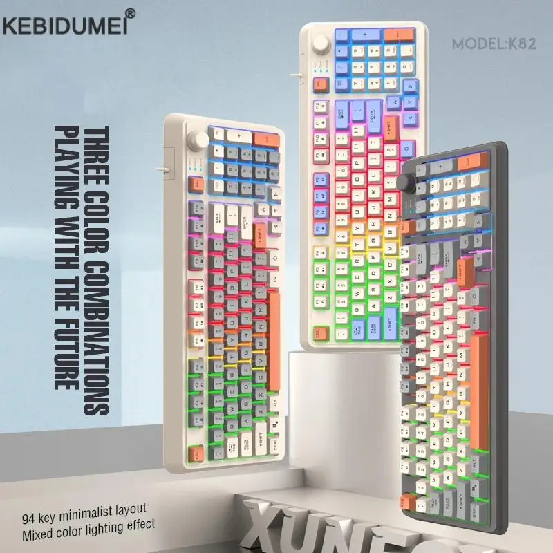 Klawiatura do gier Świecąca przewodowa klawiatura PC z pokrętłem do regulacji głośności Podświetlenie RGB Mechaniczna klawiatura do laptopa