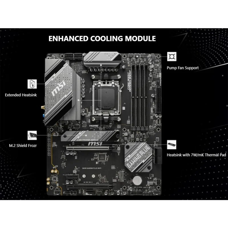 معالج AMD Ryzen 5 7600X CPU مع اللوحة الأم للألعاب MSI B650 Gaming Plus WiFi (AM5، ATX، DDR5، PCIe 4.0، Wi-Fi 6E)