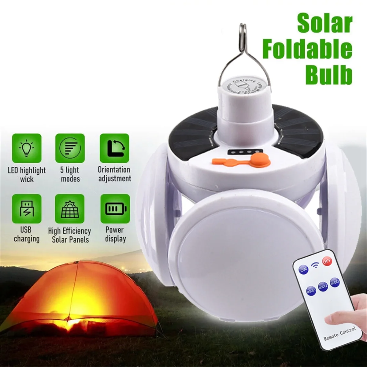 A95I-Solar Energy Camping Lamp USB Rechargeable LED Remote Control Foldable Lantern Portable Emergency Lamp