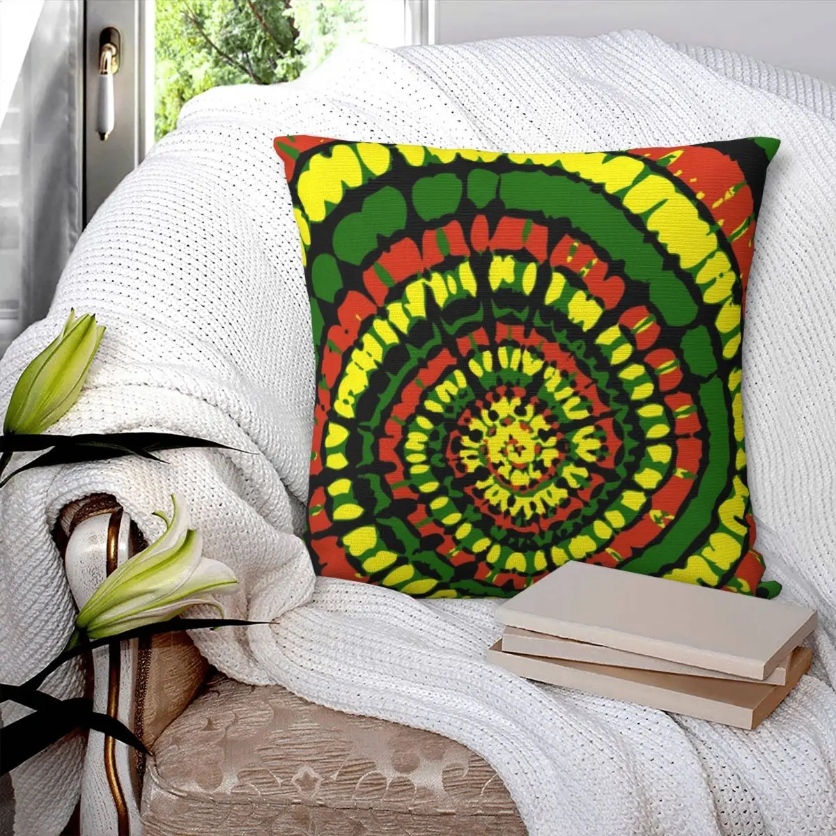 Rasta Tie Dye Square Pillowcase Pillow Cover Polyester Cushion Decor Comfort Throw Pillow for Home Living Room