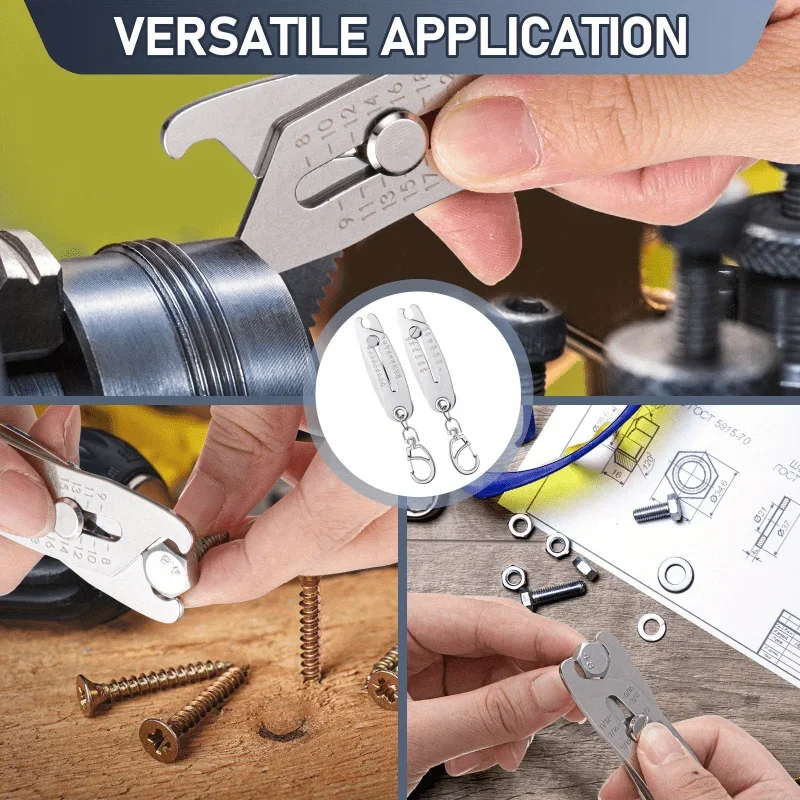 1PC Stainless Steel Screw Size Gauge Measuring Tool Thread Identifier Bolt Nut Checker Ruler with Keychain Portable Thread Pitch