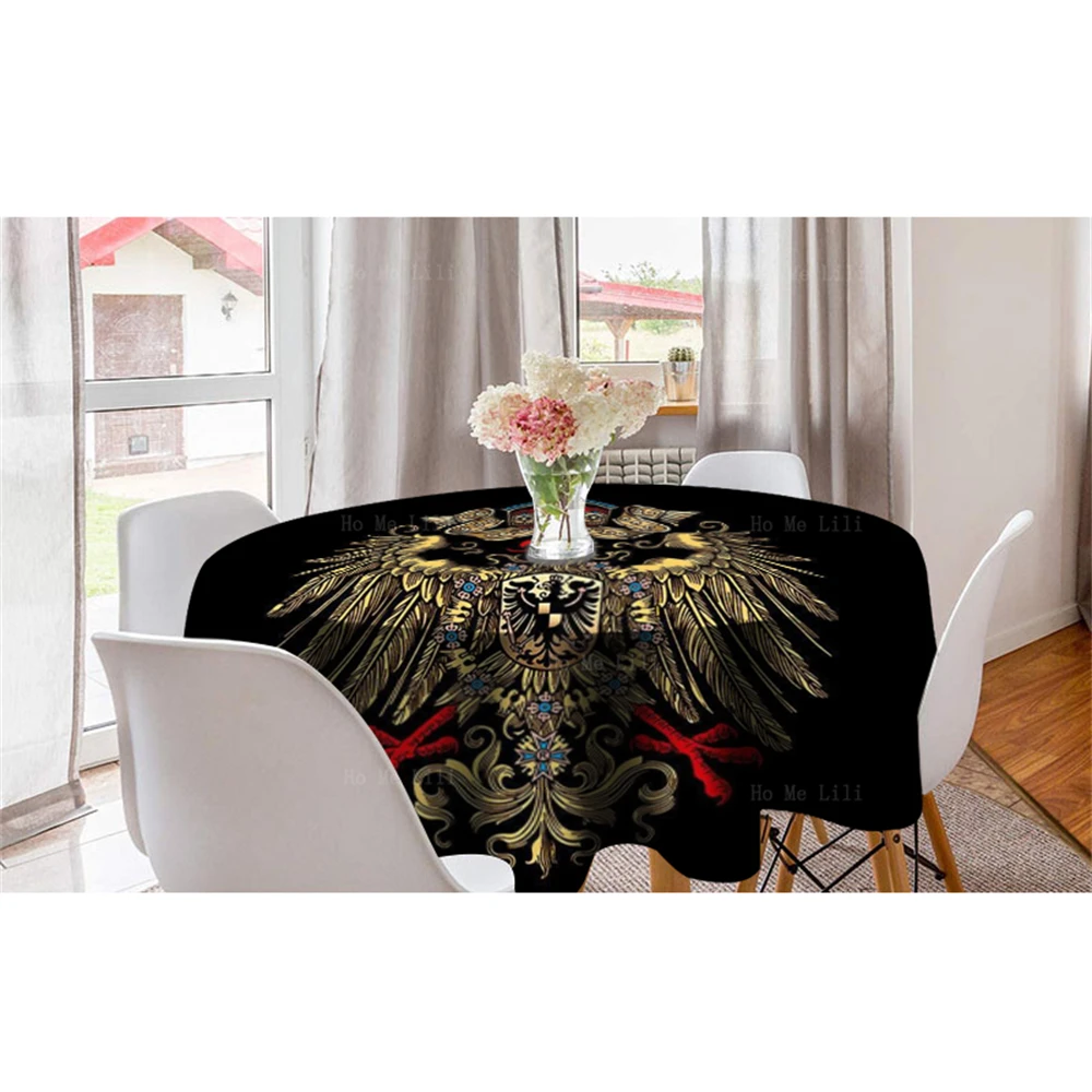 German Empire Flag Eagle With Emblem Angry Tiger Journey Vintage Inspired Logo Polyester Round Tablecloth