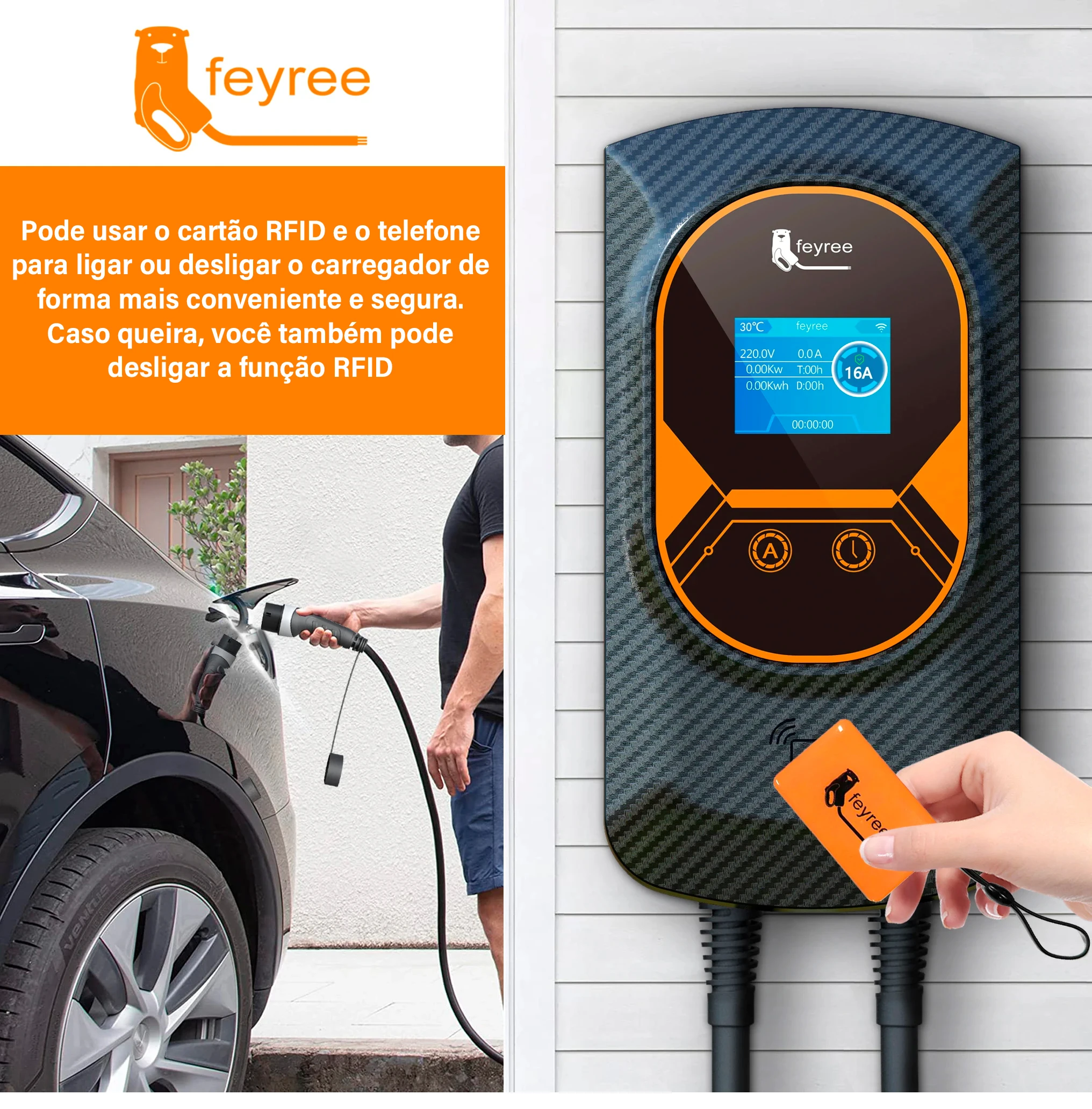 Portable EV Charger Type2 32A 7.6KW Fast Charging For Electric Vehicle APP Wi-Fi Control By Setting Current & Charging Time