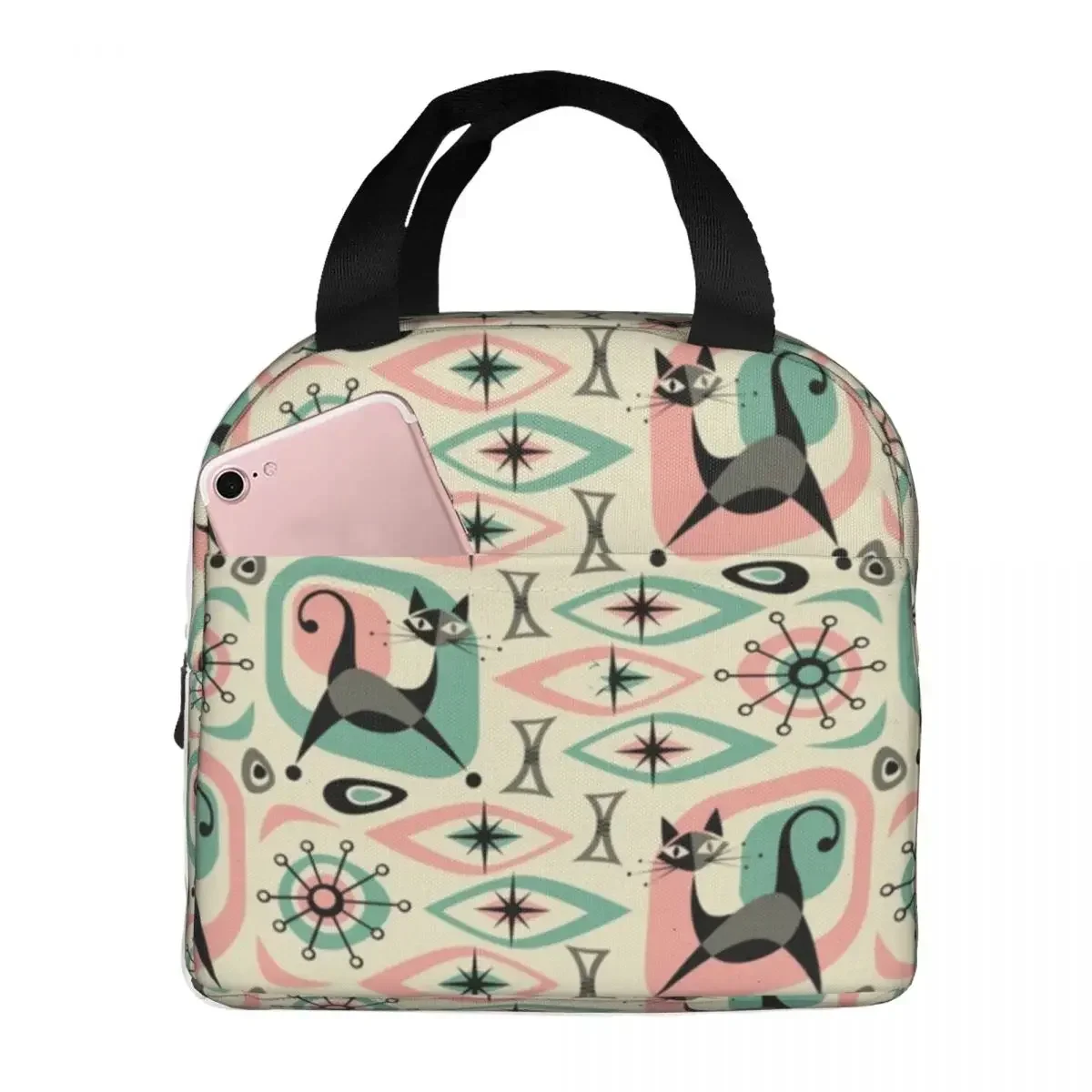 

Mid Century Cat Abstract Insulated Lunch Bags Resuable Picnic Bag Thermal Cooler Lunch Box Lunch Tote for Woman Work Kids School