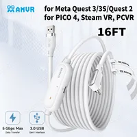 AMVR Cable de enlace VR de 16 pies USB tipo C con puerto de carga rápida separado para Meta Quest 3/3S/ Quest2 Pico4 Steam VR PCVR Accesorios