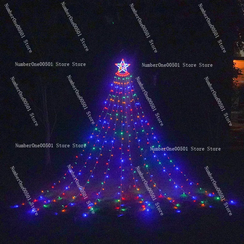 Solar LED Christmas Tree Lights Star Waterfall String Remote Control Color Changing Outdoor