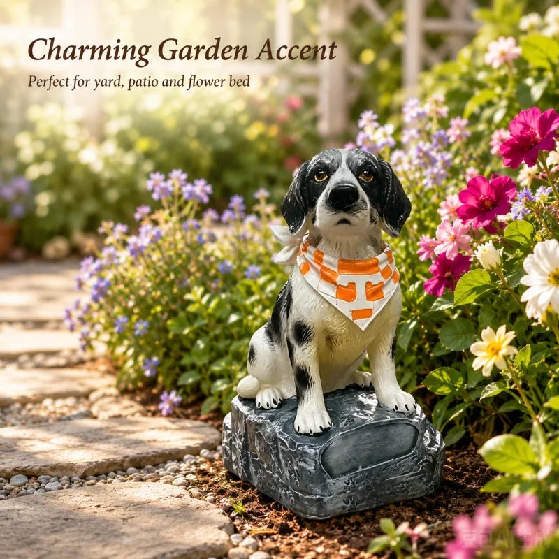 Solar Dog Garden Light Outdoor Resin Puppy Statue Solar Powered Yard Ornament Patio Lawn Flower Bed Decor Animal Figurine