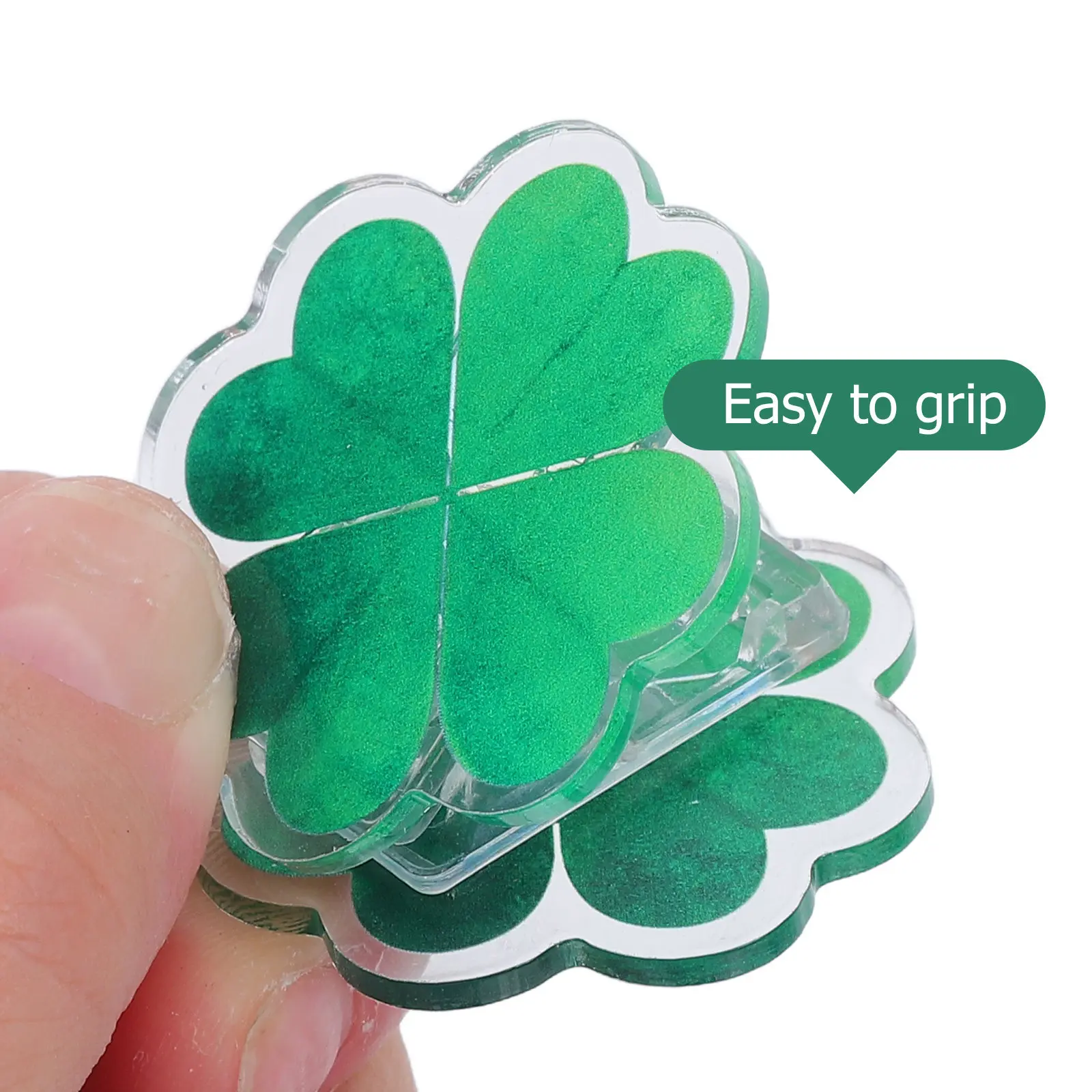 25Pcs Four-Leaf Clover Paper Clips Acrylic Lucky St. Patrick's Day Decorative Binder Clips for Office School Home Party Favors