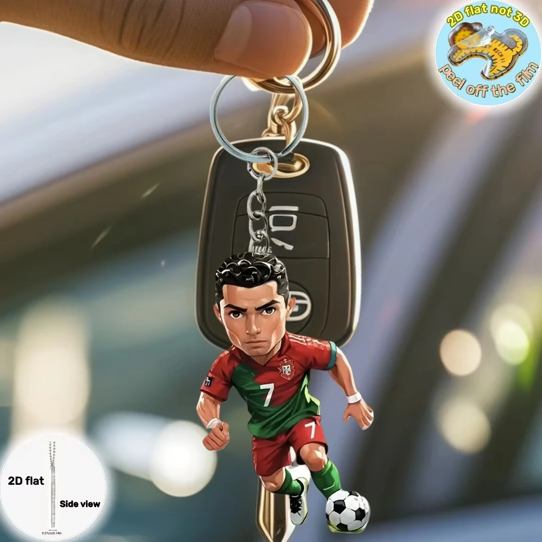 2D C Ronaldo Footballer Keychain, Flat Acrylic Soccer Star Theme Ornament Charms Hanging Decora for Car,Bags,Festive,Party Gifts