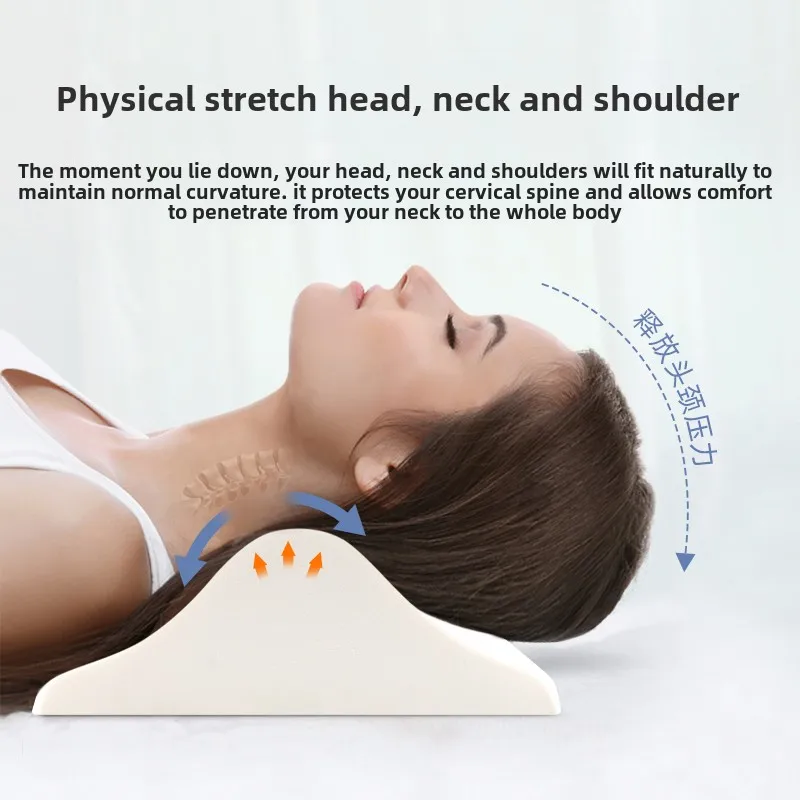 Cervical Pillow Cylinder Traction Thai Latex Pillow Neck Protection Ergonomic Head Support Pillow for Back and Neck Pain Support