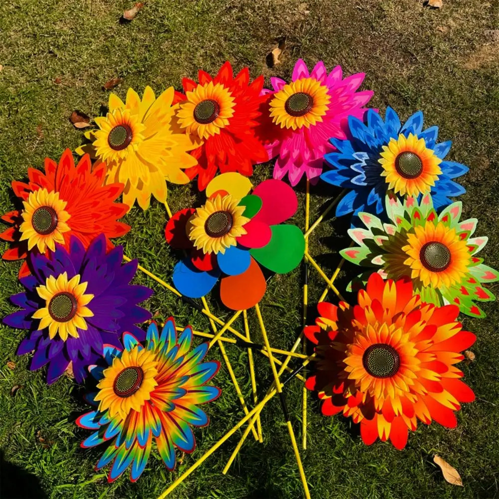 Moulin à vent tournesol multi-styles PVC diamètre 36 + 25cm piquet debout pelouse fleur Pinwheel rotatif tournesol