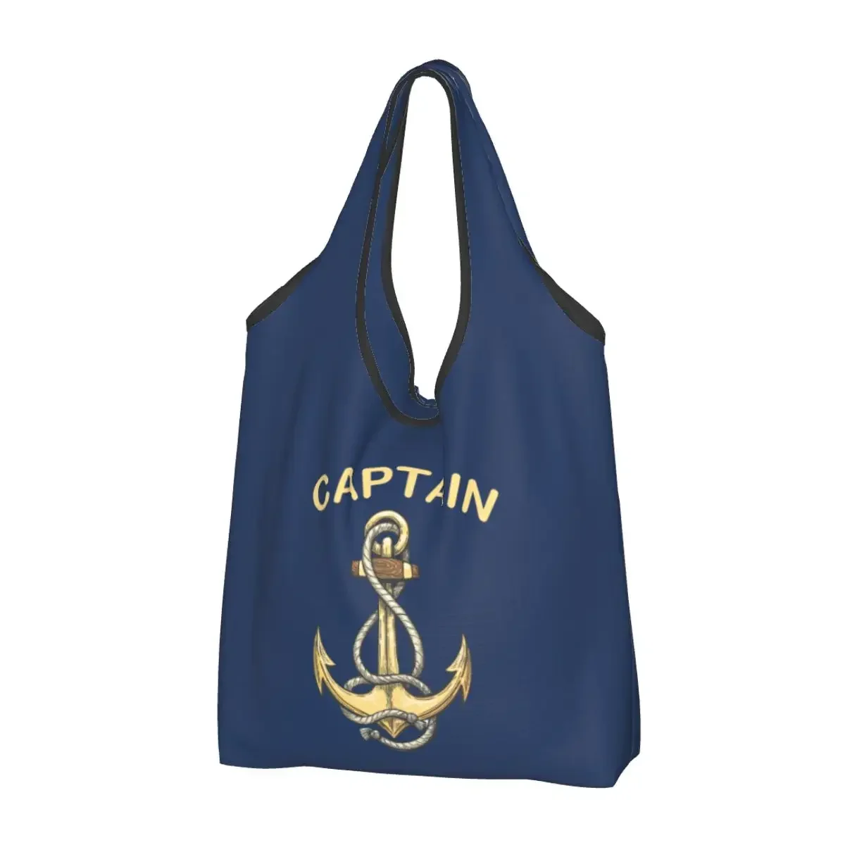 Cute Nautical Captain Anchor Shopping Tote Bag Portable Sailor Adventure Grocery Shoulder Shopper Bag