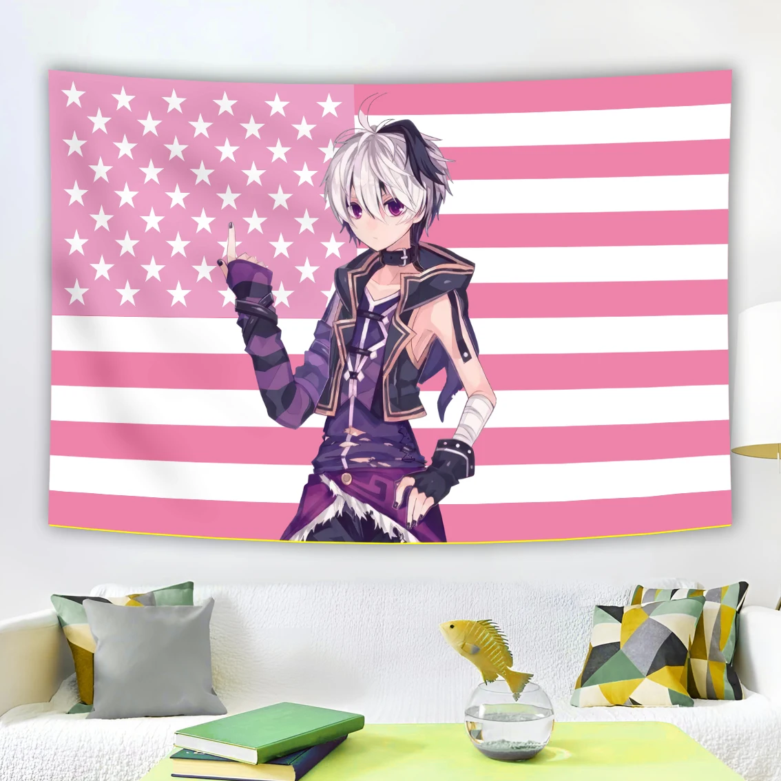 V Flower Japan Anime Tapestry Pink Flags Gift Decorate Wall Tapestry Room Decor Aesthetic For Teen Girl Bedroom Dorm Banner