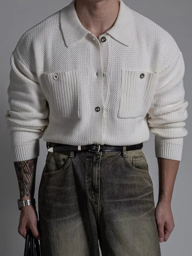 Knitwear Men's Casual Jackets Fall Winter Daily Leisure Buttoned Lapel Knit Cardigan Tops Men Clothing Vintage Slim Knitted Coat