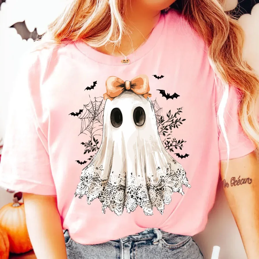 귀여운 레이스 고스트 부 할로윈 캐주얼 의류 플러스 사이즈 티셔츠 스웨트셔츠 의류 파티 장식 Y2k 개성 티셔츠