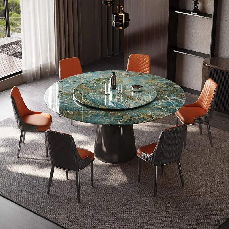 2024 light luxury Italian supercrystalline stone with turntable household modern simple small apartment dining table