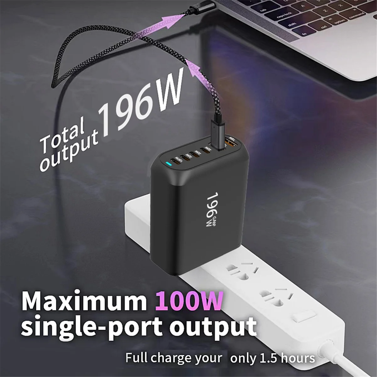

196W USB C GaN Charger PD 100W Fast Charging Power Adapter 6 Ports for MacBook iPad Pro iPhone Galaxy Huawei EU-Plug