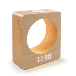 Kids Table Night Light Wooden Alarm Clock Touch Sensing Time Memory LED Display USB Port Touch Button Night Light Table Clock