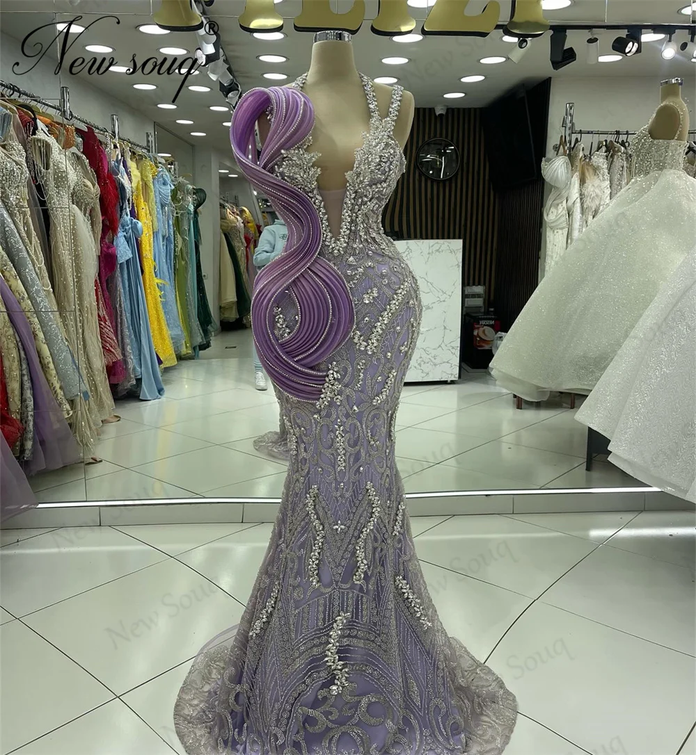 Purple Mermaid Prom Dresses Haute Coutures Beading Crystals Female Evening Dress 2025 Dubai Wedding Party Dress Robes De Soiree