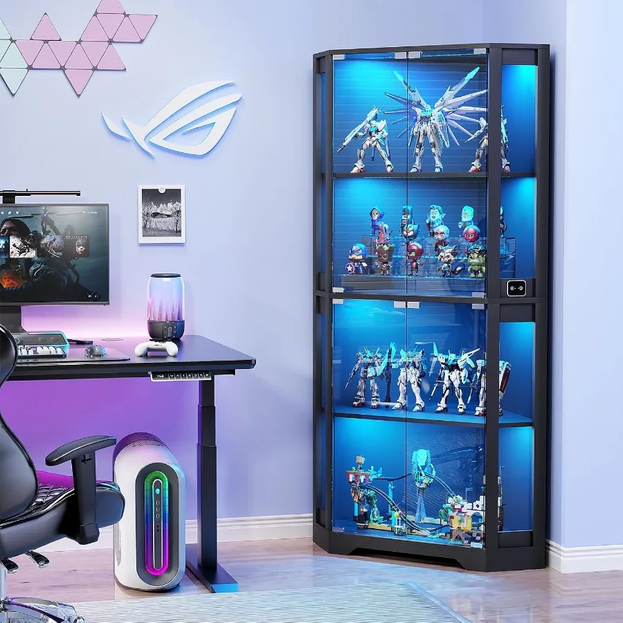 Lighted Corner Display Cabinet with Glass Doors for Collectibles view 6