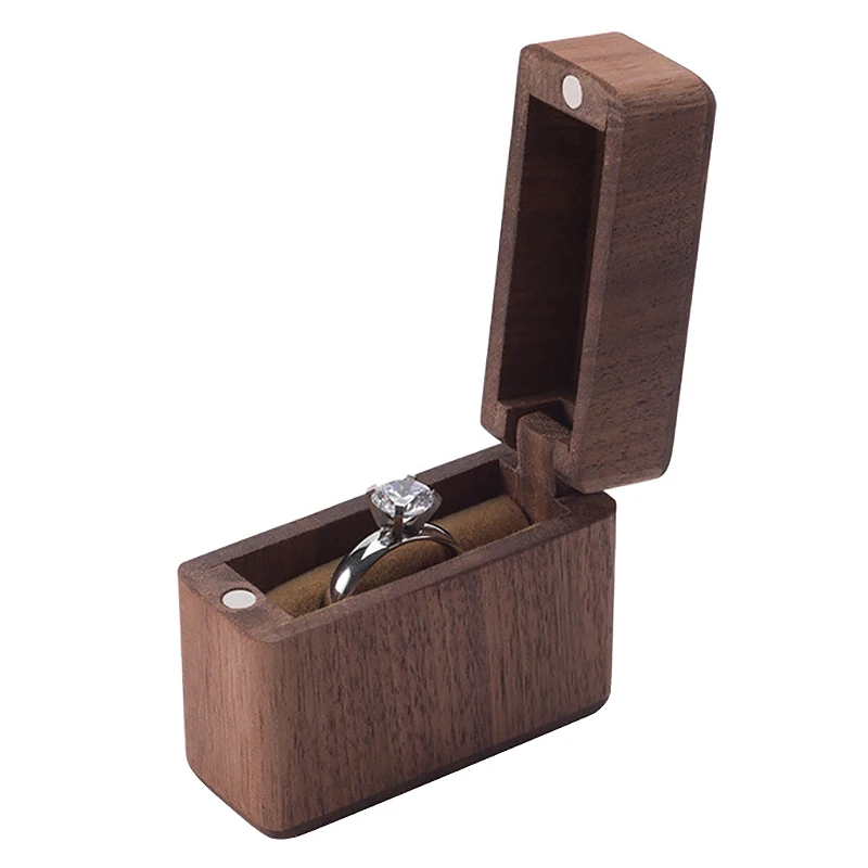Pudełko na pierścionek zaręczynowa ręcznie robiona drewniane pudełko na pierścionek orzechowa pudełko na pierścionek palisandrowa pierścionek na prezent pudełko na pierścionek walentynkowa z magnesem przenośna