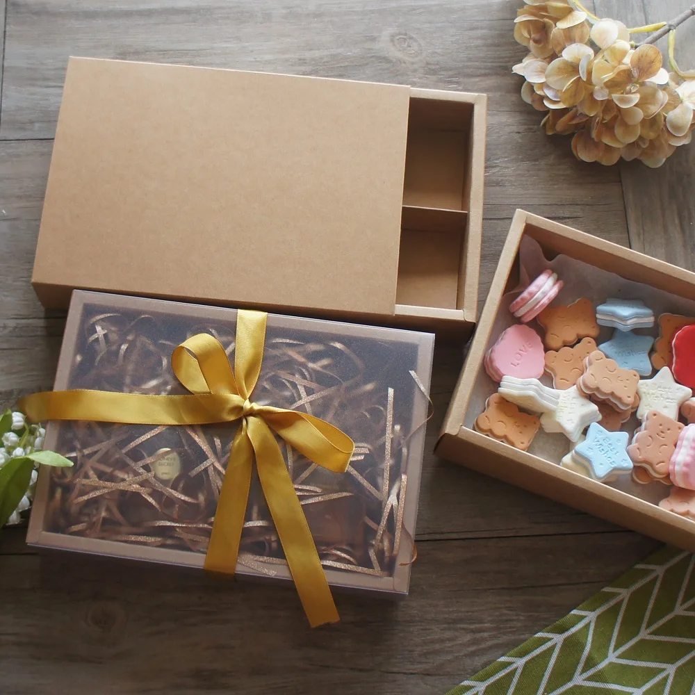 

22*15*5.1cm 5 Pcs Natural Kraft Paper Box As DIY Handmade Chocolate Mooncake Candy Wedding Birthday Gift Pack