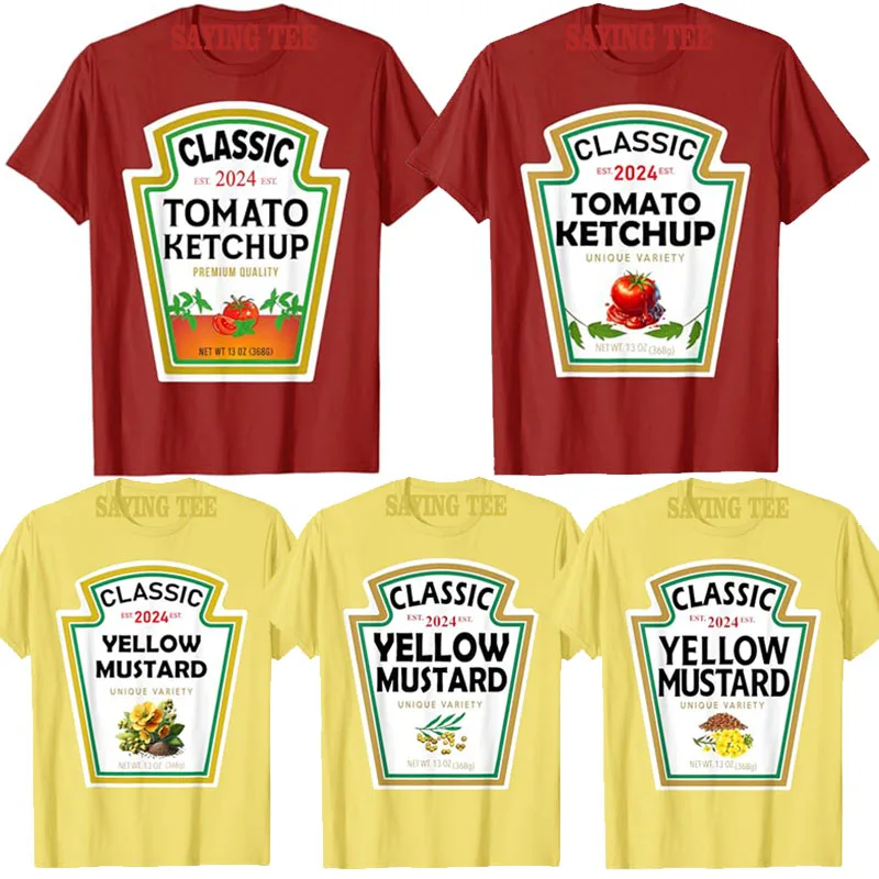 

Classic Red Tomato Ketchup Yellow Mustard Easy DIY Couples Costume Condiment T-Shirt Halloween 2024 Costume Mayonnaise Outfits