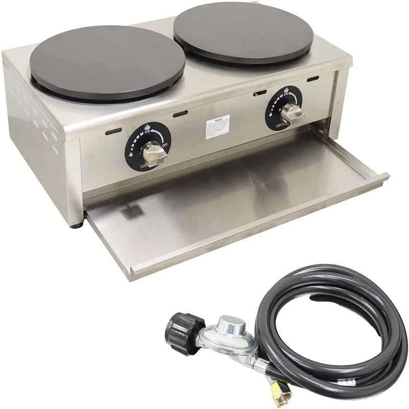 Commercial Dual-HEAD Gas Crepe Maker เครื่องอบแพนเค้ก Griddle เครื่อง Non-Stick ปรับอาวุธ