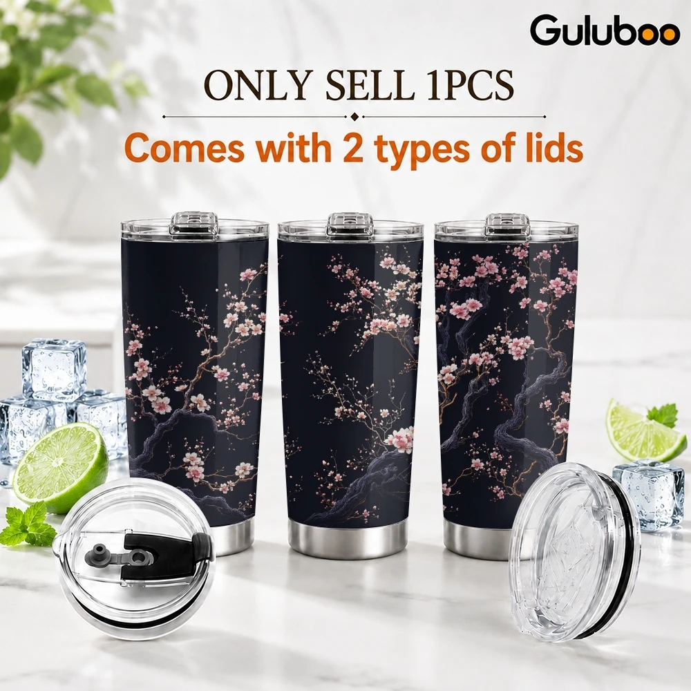 Flowers fluttering Vacuum Flasks 20oz Insulated Stainless Steel Tumbler Travel Mug with Sliding Lid Coffee Cup for Office Use