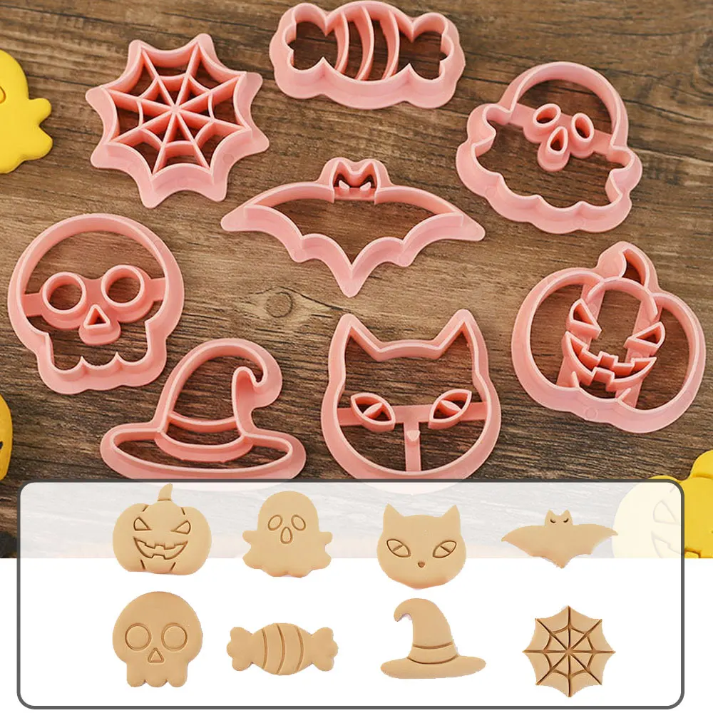 

8Pcs Cartoon Halloween Biscuit Mould Halloween Bat Pumpkin Ghost Skull Cookie Cutting Mold Fondant Cookie Cutter Baking Tool