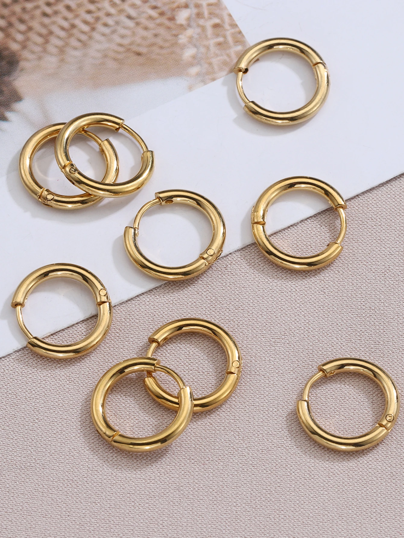 10pcs Gold Color Stainless Steel Ear Hoop Earrings Women Earrings Men Punk Hiphop Gift Fashion Jewelry Piercing Accessories