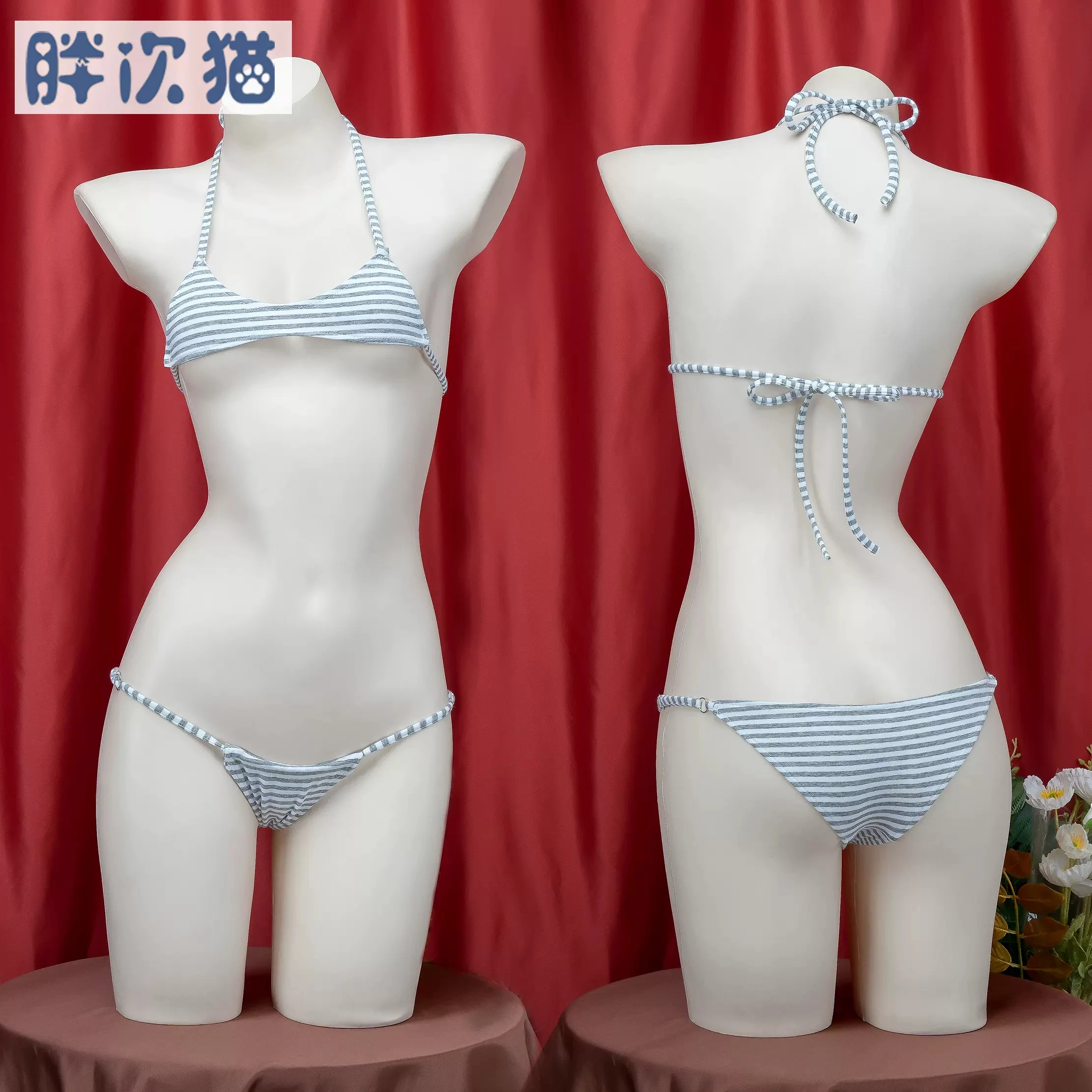 Japanese Striped Bikini Bandage Underwear Sets Three point style School Cosplay Costume Girls Uniform Bikini