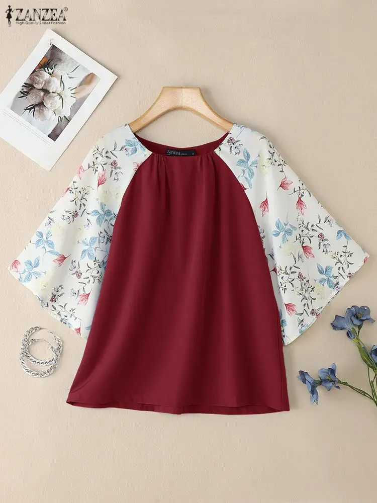 Stylish Printed Blouses ZANZEA 2025 Summer Autumn Women Tops Elegant Office Shirt Casual O Neck 3/4 Sleeve Blusas Work Tunic