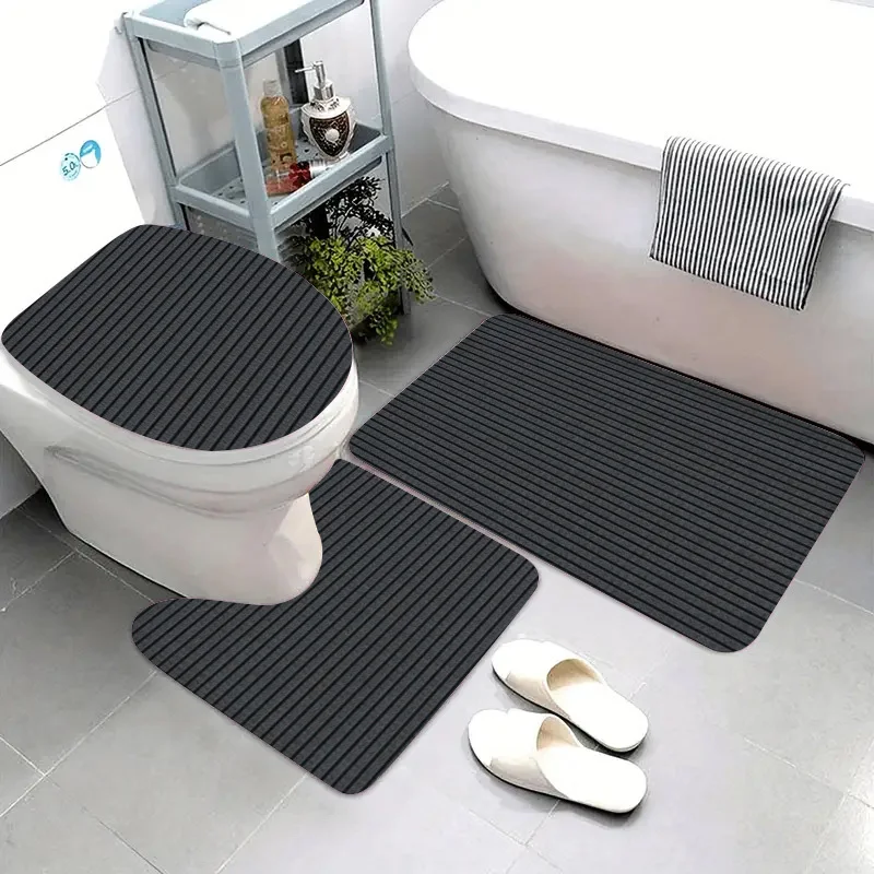 

Modern Bath Mat Set for Bathroom Decor Including Rug, Toilet Mat, and Slippers