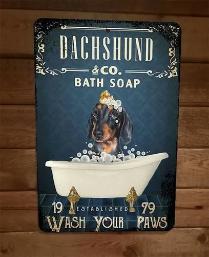Dachshund Wiener Dog Bath Soap Wash Your Paws Art  Metal Wall Animal Sign