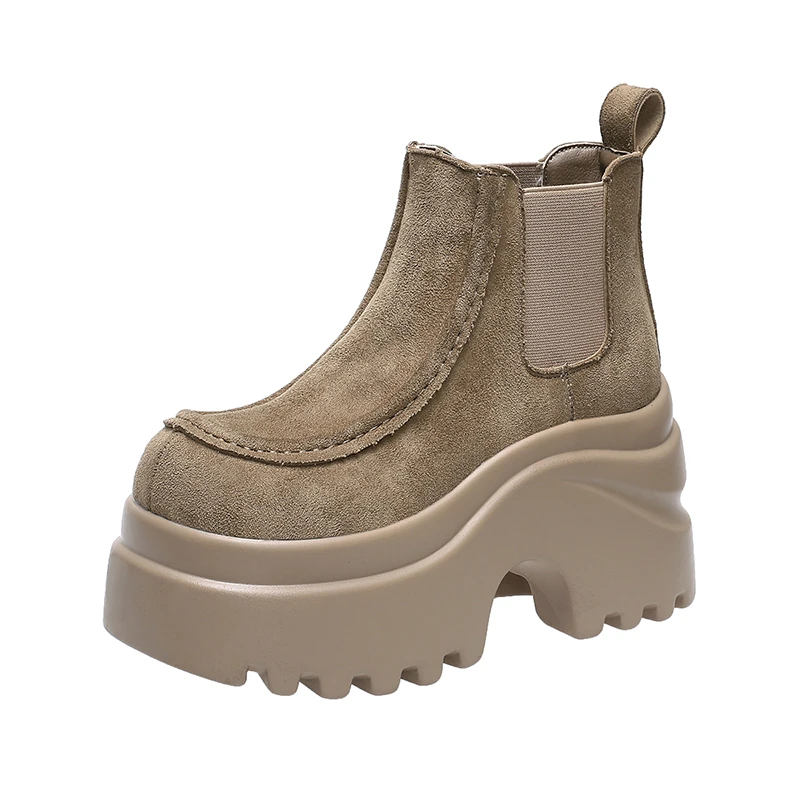 

9CM High Platform Ankle Boots for Women Fashionable Retro Suede Thick Bottom Women Boots Designer Sneakers for Women Botas Mujer